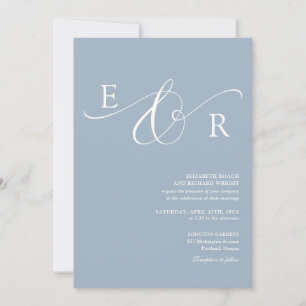 Convite Casamento Moderno Elegante com Monograma em Azul P