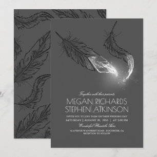 Convite Casamento Moderno Elegante com Penas de Lixo