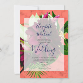 Convite Casamento Moderno Elegante Coral Floral Burgundy