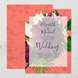 Convite Casamento Moderno Elegante Coral Floral Burgundy