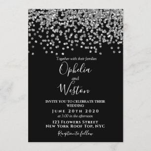 Convite Casamento Moderno Elegante de Confetti Preto e Pra