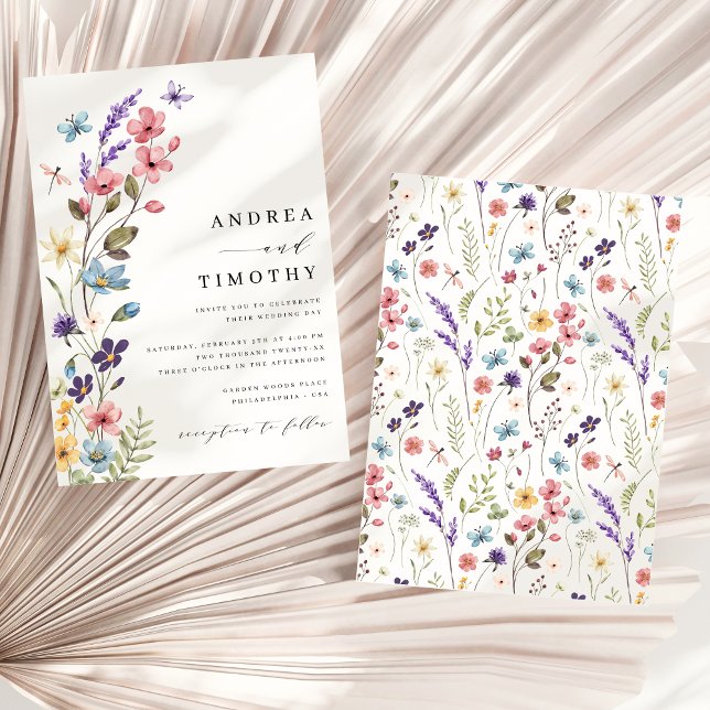 Convite Casamento Moderno Elegante de Flores Silvestres na (Criador carregado)
