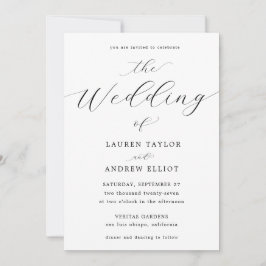 Convite Casamento Moderno Elegante de Script Branco e Pret