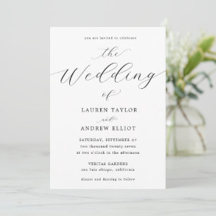 Convite Casamento Moderno Elegante de Script Branco e Pret