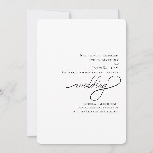 Convite Casamento Moderno Elegante De Script Manuscrito (Frente)