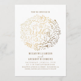 Convite Casamento Moderno Elegante do Buquê Floral Dourado