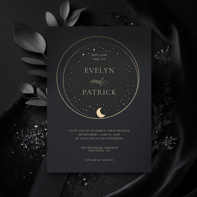 Convite Casamento Moderno Elegante do Marinho Moody Gift (celestial wedding invitation elegant modern frame watercolor moon stars sky moody dark)