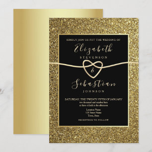Convite Casamento Moderno Elegante Dourado e Preto