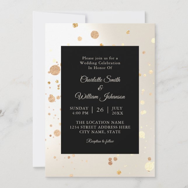 Convite Casamento Moderno Elegante Dourado Minimalista (Frente)