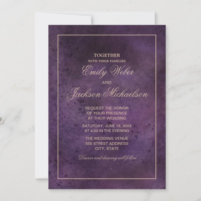 Convite Casamento Moderno Elegante e Chic em Roxo Ameixa (Frente)
