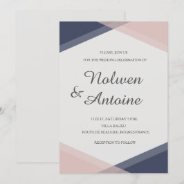 Convite Casamento moderno elegante e geométrico azul-esbra