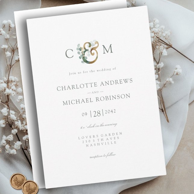 Convite Casamento Moderno Elegante Eucalyptus Ampersand (Modern Elegant Eucalyptus Ampersand Wedding Invitation)