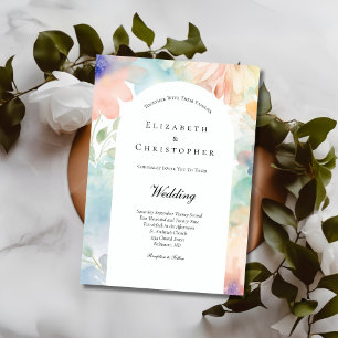 Convite Casamento Moderno Elegante Floral Aquarela Pastel