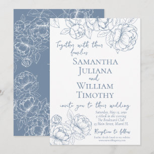 Convite Casamento Moderno Elegante Floral Botânico Periwin