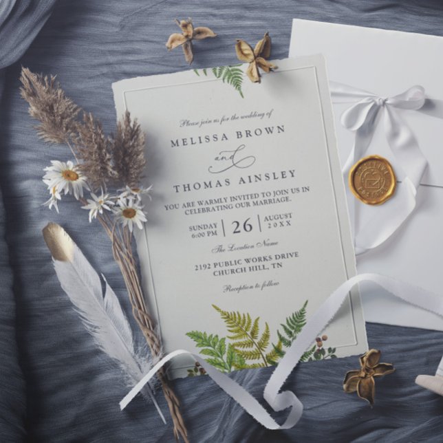 Convite Casamento Moderno Elegante Floresta de Samambaia R (Criador carregado)