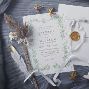 Convite Casamento Moderno Elegante Jardim Romântico Vintag