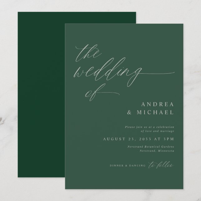 Convite Casamento Moderno Elegante Monocromático Verde Esm (Frente/Verso)