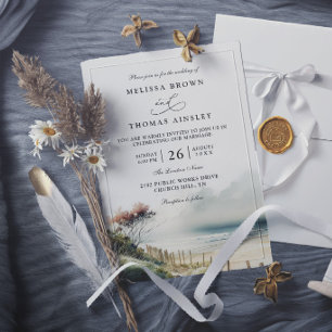 Convite Casamento Moderno Elegante na Praia de Areia Coste