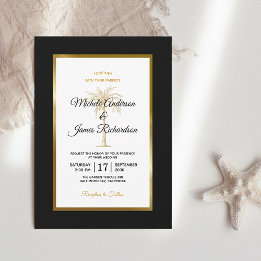 Convite Casamento Moderno Elegante Preto Branco Dourado Pa