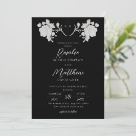 Convite Casamento Moderno Elegante Preto e Branco Rosa