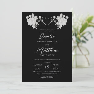 Convite Casamento Moderno Elegante Preto e Branco Rosa