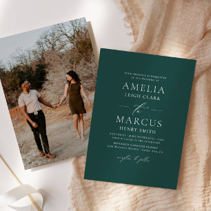 Convite Casamento Moderno Elegante Script Azul Turquesa