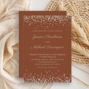 Convite Casamento Moderno Elegante Terracota Brilho Dourad