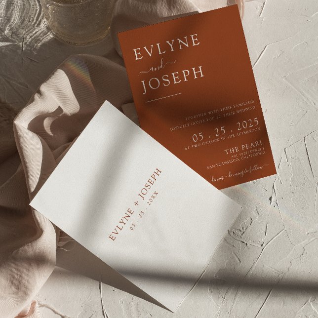 Convite Casamento Moderno Elegante Terracotta Minimalista  (Criador carregado)