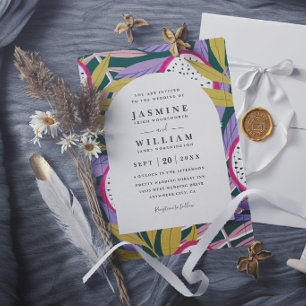 Convite Casamento Moderno Elegante Tropical Floral Vibrant