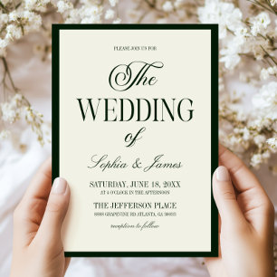 Convite Casamento Moderno Elegante Verde Escuro Marfim Ant