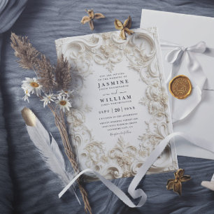 Convite Casamento Moderno Elegante Vintage Em Relevo Barro
