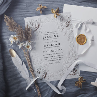 Convite Casamento Moderno Elegante Vintage Embutido Orname