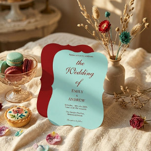 Convite Casamento Moderno em Aqua Teal e Burgundy Escuro