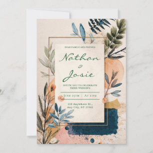 Convite Casamento Moderno em Aquarela Abstrata Terracota D