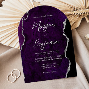 Convite Casamento Moderno em Arco com Ágata Roxa e Letra P