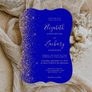Convite Casamento Moderno em Azul Real com Suporte em Bril