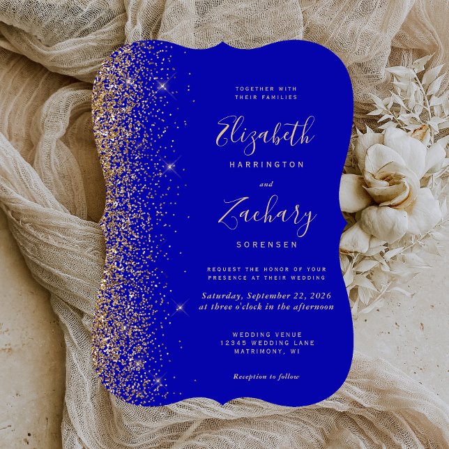 Convite Casamento Moderno em Azul Real com Suporte em Bril (Criador carregado)