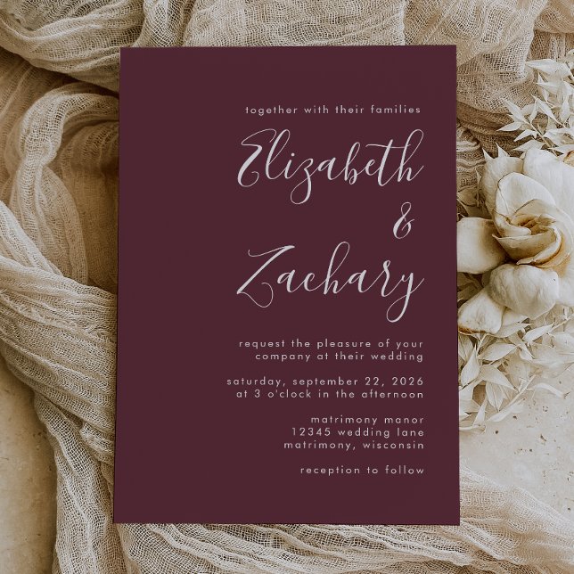 Convite Casamento Moderno em Borgonha (Criador carregado)