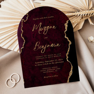 Convite Casamento Moderno em Bourgônia com Arco de Ágata e