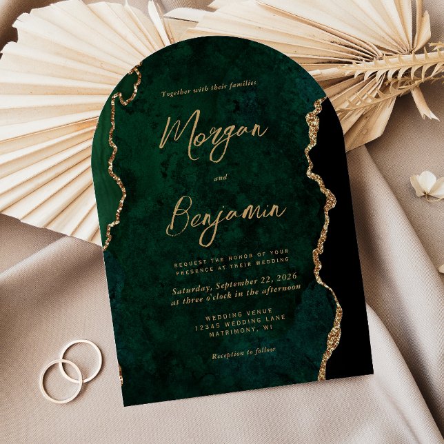 Convite Casamento Moderno em Esmeralda Verde com Arco de Á (Criador carregado)