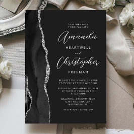 Convite Casamento Moderno em Letra de Forma Black Silver A
