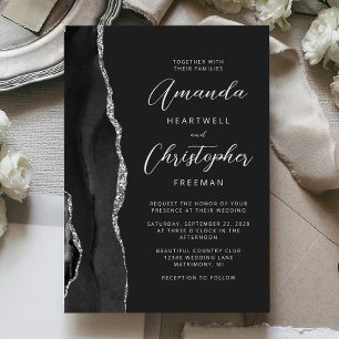 Convite Casamento Moderno em Letra de Forma Black Silver A
