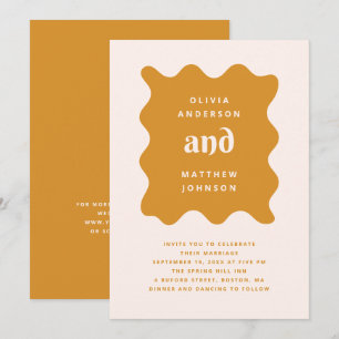 Convite Casamento Moderno em Ocre Dourado   Ondulado Mosta