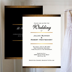 Convite Casamento Moderno em Preto e Branco com Dourado
