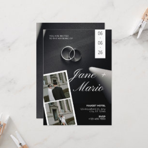 Convite Casamento Moderno em Preto e Branco com Faixa de F