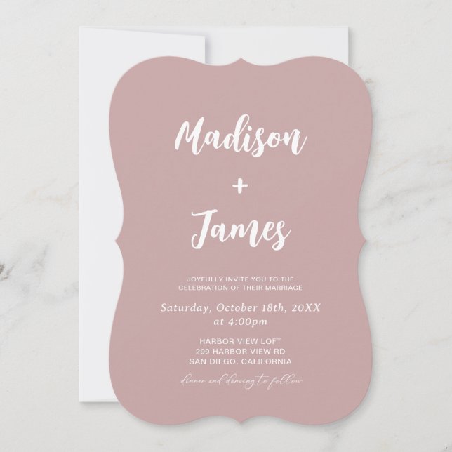 Convite Casamento Moderno em Rosa Poeirento (Frente)