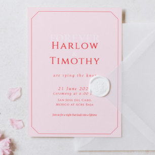 Convite Casamento Moderno em Rosa Vermelho Script