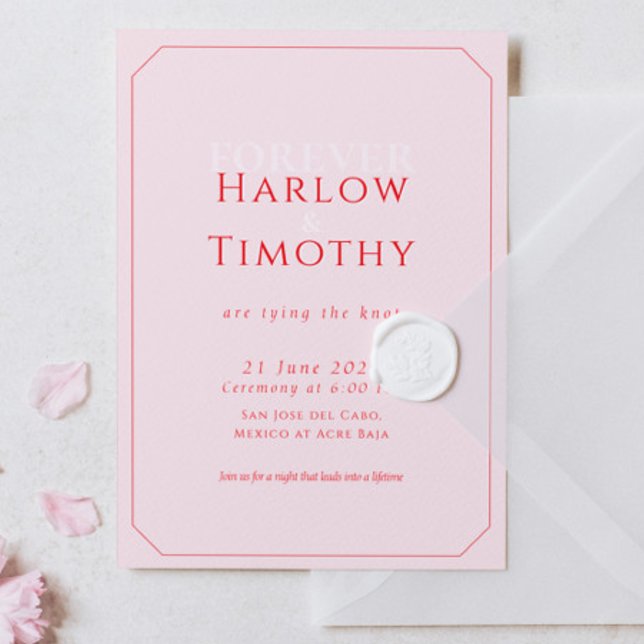 Convite Casamento Moderno em Rosa Vermelho Script (Modern Bold Pink Red Script Wedding Invitation)