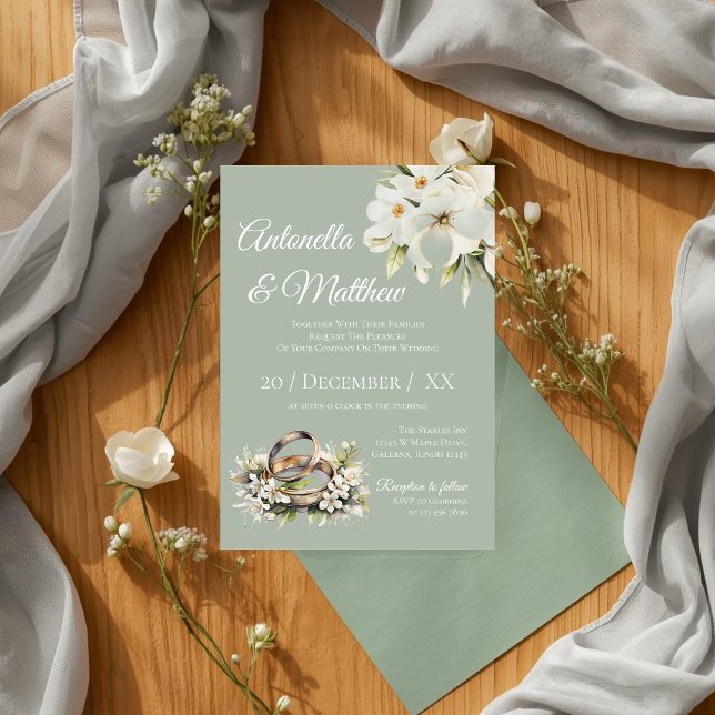 Convite Casamento Moderno em Verde Sage e Branco (Criador carregado)