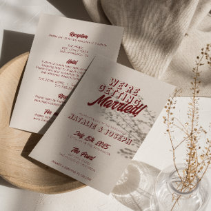 Convite Casamento Moderno em Vermelho Intenso Retro Negrit